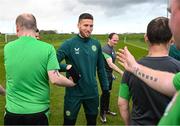 25 March 2023; Members of the Special Olympics Ireland Football Team meet Matt Doherty during a visit to a Republic of Ireland training session, held at the FAI National Training Centre in Abbotstown, Dublin, ahead of the Special Olympics World Games being held in Berlin, From 17 to 25 June 2023. Photo by Stephen McCarthy/Sportsfile