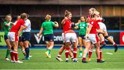 25 March 2023; Wales players celebrate after the TikTok Women's Six Nations Rugby Championship match between Wales and Ireland at Cardiff Arms Park in Cardiff, Wales. Photo by Mark Lewis/Sportsfile