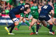 25 March 2023; Tom Farrell of Connacht is tackled by Grant Gilchrist, left, and Dave Cherry of Edinburgh Rugby during the United Rugby Championship match between Connacht and Edinburgh at the Sportsground in Galway. Photo by Brendan Moran/Sportsfile