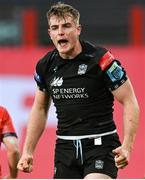 25 March 2023; Stafford McDowall of Glasgow Warriors celebrates a penalty during the United Rugby Championship match between Munster and Glasgow Warriors at Thomond Park in Limerick. Photo by Harry Murphy/Sportsfile
