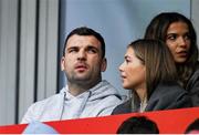 25 March 2023; Injured Munster player Tadhg Beirne looks on during the United Rugby Championship match between Munster and Glasgow Warriors at Thomond Park in Limerick. Photo by Harry Murphy/Sportsfile