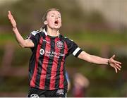 25 March 2023; Erica Burke of Bohemians reacts during the SSE Airtricity Women's Premier Division match between Bohemians and Peamount United at Dalymount Park in Dublin. Photo by Stephen Marken/Sportsfile
