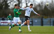25 March 2023; Kristofer Käit of Estonia in action against Thomas Lonergan of Republic of Ireland during the UEFA European Under-19 Championship Elite Round match between Republic of Ireland and Estonia at Ferrycarrig Park in Wexford. Photo by Sam Barnes/Sportsfile