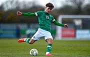 25 March 2023; Kevin Zefi of Republic of Ireland during the UEFA European Under-19 Championship Elite Round match between Republic of Ireland and Estonia at Ferrycarrig Park in Wexford. Photo by Sam Barnes/Sportsfile