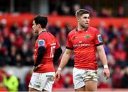 25 March 2023; Jack Crowley, right, and Joey Carbery of Munster during the United Rugby Championship match between Munster and Glasgow Warriors at Thomond Park in Limerick. Photo by Harry Murphy/Sportsfile