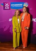 25 March 2023; Laura Ward, left, and Maria Cooney of Sarsfields, Galway on arrival to the AIB Camogie Club Player Awards 2023 at Croke Park in Dublin. Photo by David Fitzgerald/Sportsfile