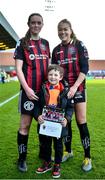 25 March 2023; Lisa Murphy of Bohemians with her son Jackson Harvey, age 6, and Sarah Rowe after the SSE Airtricity Women's Premier Division match between Bohemians and Peamount United at Dalymount Park in Dublin. Photo by Stephen Marken/Sportsfile