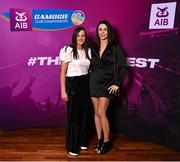 25 March 2023; Shelley Kehoe, left, and Mary Leacy of Oulart The Ballagh, Wexford on arrival to the AIB Camogie Club Player Awards 2023 at Croke Park in Dublin. Photo by David Fitzgerald/Sportsfile