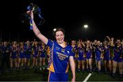 25 March 2023; Presentation Secondary School Milltown captain Aideen O'Brien lifts the trophy after Lidl LGFA Post Primary Junior C Final match between Dunmore Community School, Galway, and Presentation Secondary School Milltown, Kerry at Fethard Town Park in Tipperary. Photo by Michael P Ryan/Sportsfile