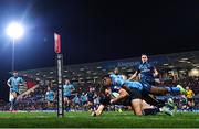 25 March 2023; Jacob Stockdale of Ulster is tackled into touch by Canan Moodie of Vodacom Bulls during the United Rugby Championship match between Ulster and Vodacom Bulls at Kingspan Stadium in Belfast. Photo by Ramsey Cardy/Sportsfile