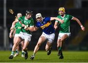 25 March 2023; Limerick players, left, Peter Casey and Cathal O'Neill in action against Bryan O'Mara of Tipperary during the Allianz Hurling League Division 1 Semi-Final match between Limerick and Tipperary at TUS Gaelic Grounds in Limerick. Photo by John Sheridan/Sportsfile