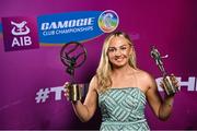 25 March 2023; Róisín McCormick of Loughgiel Shamrocks, Antrim with her 2022/23 Ulster Provincial Player of the Year and Team of the Year award during the AIB Camogie Club Player Awards 2023 at Croke Park in Dublin. Photo by David Fitzgerald/Sportsfile