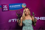 25 March 2023; Róisín McCormick of Loughgiel Shamrocks, Antrim is with her 2022/23 Ulster Provincial Player of the Year and Team of the Year award during the AIB Camogie Club Player Awards 2023 at Croke Park in Dublin. Photo by David Fitzgerald/Sportsfile