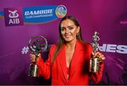 25 March 2023; Orlaith McGrath of Sarsfields, Galway with her 2021/22 Connacht Player of the Year and Team of the Year award during the AIB Camogie Club Player Awards 2023 at Croke Park in Dublin. Photo by David Fitzgerald/Sportsfile