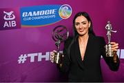 25 March 2023; Orlaith McGrath of Sarsfields, Galway with her 2022/23 Player of the Year and Team of the Year award during the AIB Camogie Club Player Awards 2023 at Croke Park in Dublin. Photo by David Fitzgerald/Sportsfile