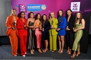 25 March 2023; Sarsfields, Galway players, from left, Maria Cooney, Orlaith McGrath, Reitseal Kelly, Tara Kenny, Siobhan McGrath, Laura Ward, Laura Glynn, Niamh McGrath and Cora Kenny during the AIB Camogie Club Player Awards 2023 at Croke Park in Dublin. Photo by David Fitzgerald/Sportsfile