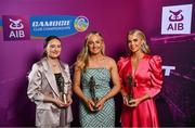 25 March 2023; Loughgiel Shamrocks, Antrim players, from left, Amy Boyle Róisín McCormick and Caitrin Dobbin during the AIB Camogie Club Player Awards 2023 at Croke Park in Dublin. Photo by David Fitzgerald/Sportsfile