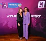 25 March 2023; Aoife Dunne, left, and Anais Curran of Oulart The Ballagh, Wexford on arrival to the AIB Camogie Club Player Awards 2023 at Croke Park in Dublin. Photo by David Fitzgerald/Sportsfile