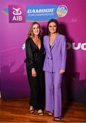 25 March 2023; Aoife Dunne, left, and Anais Curran of Oulart The Ballagh, Wexford on arrival to the AIB Camogie Club Player Awards 2023 at Croke Park in Dublin. Photo by David Fitzgerald/Sportsfile