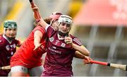 26 March 2023; Katie Anna Porter of Galway in action against Sorcha McCartan of Cork during the Very Camogie League Division 1A match between Kilkenny and Galway at Páirc Ui Chaoimh in Cork. Photo by Eóin Noonan/Sportsfile