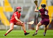 26 March 2023; Fiona Keating of Cork in action against Aoife Donohue of Galway during the Very Camogie League Division 1A match between Kilkenny and Galway at Páirc Ui Chaoimh in Cork. Photo by Eóin Noonan/Sportsfile