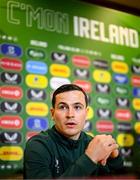 26 March 2023; Josh Cullen during a Republic of Ireland press conference at FAI Headquarters in Abbotstown, Dublin. Photo by Stephen McCarthy/Sportsfile