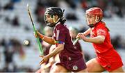 26 March 2023; Aoife Donohue of Galway in action against Libby Coppinger of Cork during the Very Camogie League Division 1A match between Kilkenny and Galway at Páirc Ui Chaoimh in Cork. Photo by Eóin Noonan/Sportsfile