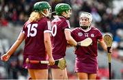 26 March 2023; Ailish O'Reilly of Galway celebrates with teammates after their side's victory in the Very Camogie League Division 1A match between Kilkenny and Galway at Páirc Ui Chaoimh in Cork. Photo by Eóin Noonan/Sportsfile