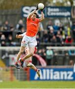 26 March 2023; Andrew Murnin of Armagh in action against Frank Burns of Tyrone during the Allianz Football League Division 1 match between Tyrone and Armagh at O'Neill's Healy Park in Omagh, Tyrone. Photo by Ramsey Cardy/Sportsfile