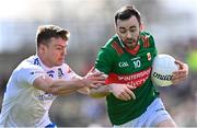 26 March 2023; Kevin McLoughlin of Mayo in action against Conor McCarthy of Monaghan during the Allianz Football League Division 1 match between Mayo and Monaghan at Hastings Insurance MacHale Park in Castlebar, Mayo. Photo by Ben McShane/Sportsfile