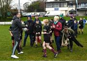 26 March 2023; James Lowe meets players from London Irish during a Leinster Rugby Blitz at De La Salle Palmerston RFC in Dublin. Photo by Harry Murphy/Sportsfile
