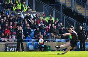 26 March 2023; Mayo manager Kevin McStay looks on as Mayo goalkeeper Robbie Hennelly kicks to miss a free during the Allianz Football League Division 1 match between Mayo and Monaghan at Hastings Insurance MacHale Park in Castlebar, Mayo. Photo by Ben McShane/Sportsfile