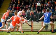 26 March 2023; Conn Kilpatrick of Tyrone scores a point during the Allianz Football League Division 1 match between Tyrone and Armagh at O'Neill's Healy Park in Omagh, Tyrone. Photo by Ramsey Cardy/Sportsfile