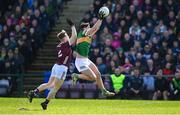 26 March 2023; Tony Brosnan of Kerry fields a high ball ahead of Johnny McGrath of Galway during the Allianz Football League Division 1 match between Galway and Kerry at Pearse Stadium in Galway. Photo by Brendan Moran/Sportsfile