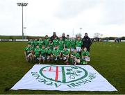 26 March 2023; Jack Conan, James Lowe and Andrew Porter meet players from London Irish during a Leinster Rugby Blitz at De La Salle Palmerston RFC in Dublin. Photo by Harry Murphy/Sportsfile