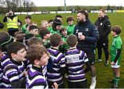 26 March 2023; Andrew Porter meets players from Terenure College and London Irish during a Leinster Rugby Blitz at De La Salle Palmerston RFC in Dublin. Photo by Harry Murphy/Sportsfile