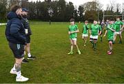 26 March 2023; Andrew Porter and Jack Conan meet players from London Irish during a Leinster Rugby Blitz at De La Salle Palmerston RFC in Dublin. Photo by Harry Murphy/Sportsfile