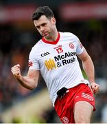 26 March 2023; Darren McCurry of Tyrone celebrates after kicking a point during the Allianz Football League Division 1 match between Tyrone and Armagh at O'Neill's Healy Park in Omagh, Tyrone. Photo by Ramsey Cardy/Sportsfile