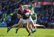 26 March 2023; John Maher of Galway in action against Jack Barry of Kerry during the Allianz Football League Division 1 match between Galway and Kerry at Pearse Stadium in Galway. Photo by Brendan Moran/Sportsfile
