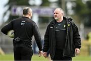 26 March 2023; Donegal joint interim manager Aidan O'Rourke, right, with Donegal joint interim manager Paddy Bradley before the Allianz Football League Division 1 match between Roscommon and Donegal at Dr Hyde Park in Roscommon. Photo by Sam Barnes/Sportsfile