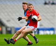 26 March 2023; Niall Sharkey of Louth in action against Dáire Newcombe of Dublin during the Allianz Football League Division 2 match between Dublin and Louth at Croke Park in Dublin. Photo by Ray McManus/Sportsfile