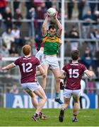 26 March 2023; Jack Barry of Kerry catches a kickout ahead of Johnny Heaney of Galway during the Allianz Football League Division 1 match between Galway and Kerry at Pearse Stadium in Galway. Photo by Brendan Moran/Sportsfile