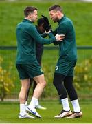 26 March 2023; Matt Doherty, right, and Seamus Coleman during a Republic of Ireland training session at the FAI National Training Centre in Abbotstown, Dublin. Photo by Stephen McCarthy/Sportsfile