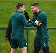 26 March 2023; Matt Doherty, right, and Seamus Coleman during a Republic of Ireland training session at the FAI National Training Centre in Abbotstown, Dublin. Photo by Stephen McCarthy/Sportsfile