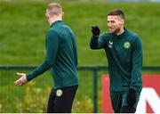26 March 2023; Matt Doherty, right, and James McClean during a Republic of Ireland training session at the FAI National Training Centre in Abbotstown, Dublin. Photo by Stephen McCarthy/Sportsfile