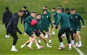 26 March 2023; Players, from left, Adam Idah, Jason Knight, Robbie Brady, Josh Cullen, Matt Doherty, Michael Obafemi and Seamus Coleman during a Republic of Ireland training session at the FAI National Training Centre in Abbotstown, Dublin. Photo by Stephen McCarthy/Sportsfile