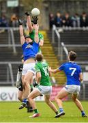 26 March 2023; James Smith of Cavan in action against Tommy McCaffrey of Fermanagh during the Allianz Football League Division 3 match between Cavan and Fermanagh at Kingspan Breffni in Cavan. Photo by Matt Browne/Sportsfile