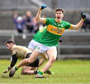 26 March 2023; Donal Casey of Leitrim celebrates after teammate Aidan Flynn, not pictured, scored his side's second goal during the Allianz Football League Division 4 match between Leitrim and Sligo at Avant Money Páirc Seán Mac Diarmada in Carrick-on-Shannon, Leitrim. Photo by Stephen Marken/Sportsfile