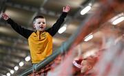 17 March 2023; A young Derry City supporter during the SSE Airtricity Men's Premier Division match between Derry City and Sligo Rovers at The Ryan McBride Brandywell Stadium in Derry. Photo by Stephen McCarthy/Sportsfile