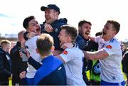 26 March 2023; Monaghan players celebrate with their manager Vinny Corey, top, after the Allianz Football League Division 1 match between Mayo and Monaghan at Hastings Insurance MacHale Park in Castlebar, Mayo. Photo by Ben McShane/Sportsfile